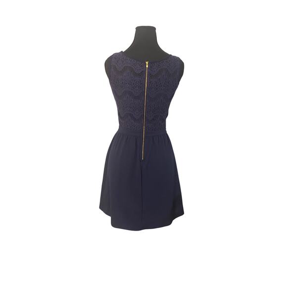 Lilly Pulitzer Navy Lace Fit & Flare Dress XS Sleeveless Gold Zip Holiday Party - Picture 2 of 8